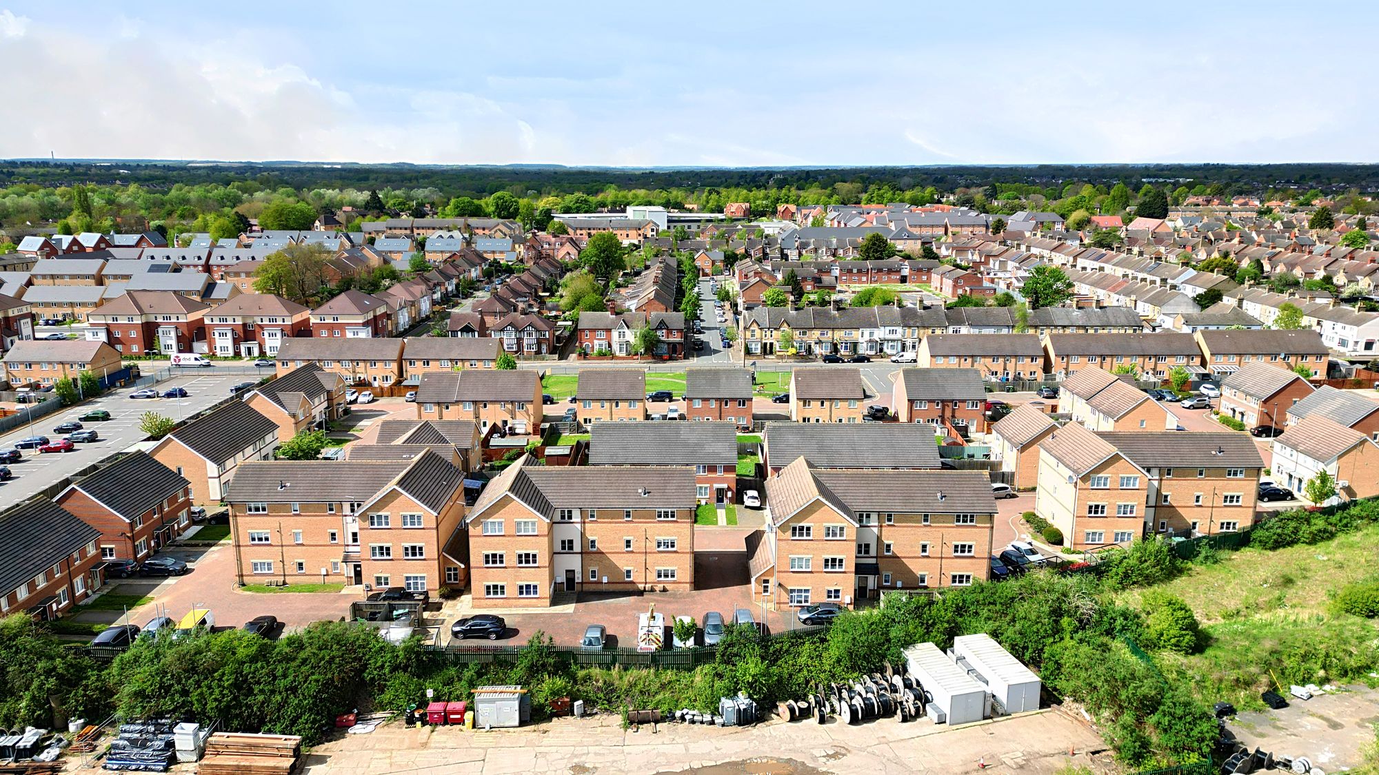 The four apartment blocks from the air